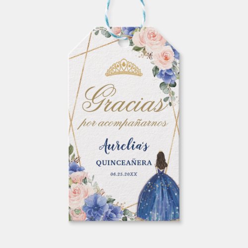 Blue Blush Floral Quinceanera Favor Thank You  Gift Tags