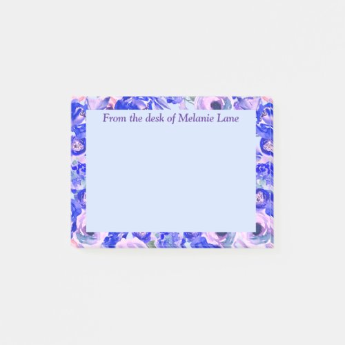 Blue Blush Floral Watercolor Personalized Post_it Notes