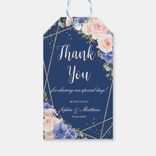 Blue Blush Floral Wedding Bridal Favor Thank You Gift Tags