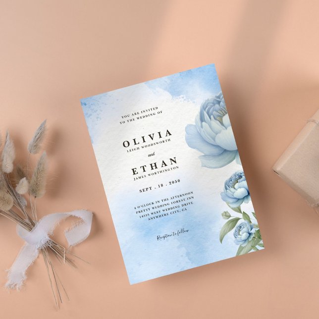 Blue Blush Floral Wedding Invitation  (Creator Uploaded)