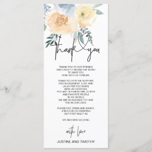 Blue Blush Floral Wedding Thank You Table Setting Menu