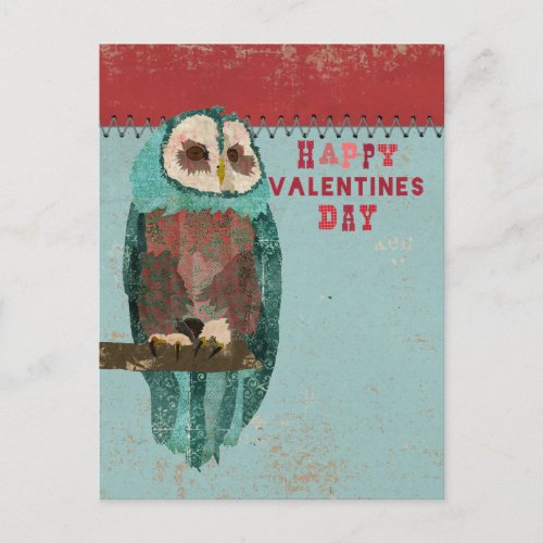 Blue Blush Owl Valentines Day Postcard