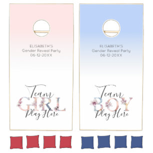 Blue & Blush Pink Elegant Cute Gender Reveal Party Cornhole Set