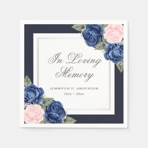 Blue Blush Pink Floral Funeral Memorial Napkins