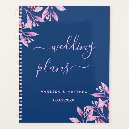 Blue blush pink florals script wedding planner