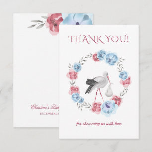 Blue & Blush Pink Watercolor Thank You Card