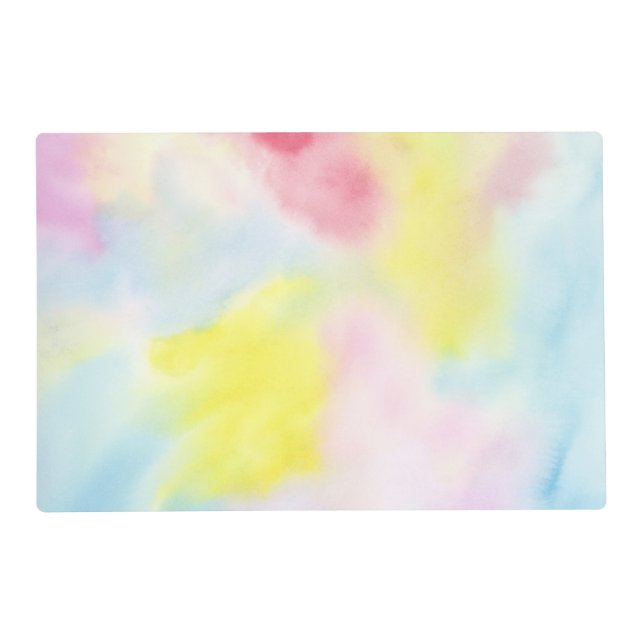Blue Blush Pink Yellow Tie Dye Placemat (Front)