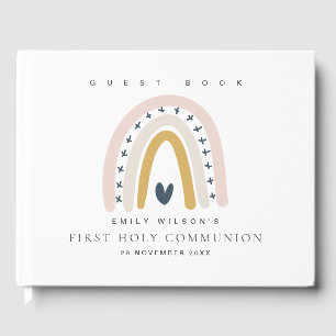 BLUE BLUSH RAINBOW HEART KIDS FIRST HOLY COMMUNION GUEST BOOK
