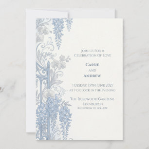 Blue Blush Ribbon Bow Dove Wedding Invitation