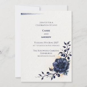 Blue Blush Ribbon Bow Dove Wedding Invitation