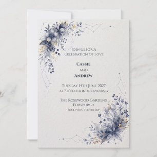 Blue Blush Ribbon Bow Dove Wedding Invitation