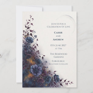 Blue Blush Ribbon Bow Dove Wedding Invitation