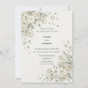 Blue Blush Ribbon Bow Dove Wedding Invitation