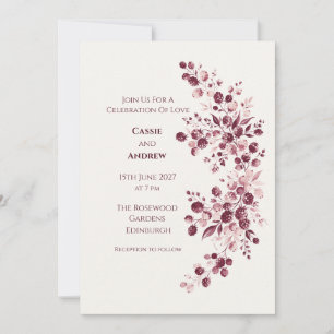 Blue Blush Ribbon Bow Dove Wedding Invitation