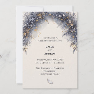 Blue Blush Ribbon Bow Dove Wedding Invitation