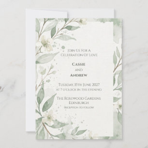 Blue Blush Ribbon Bow Dove Wedding Invitation