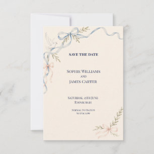 Blue Blush Ribbon Dove Wedding Save The Date