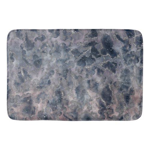 Blue  Blush Rose Pink Abstract Watercolor Stain Bath Mat