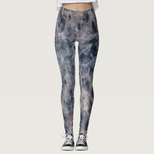 Blue & Blush Rose Pink Abstract Watercolor Stain Leggings