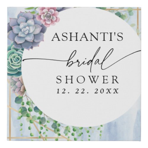 Blue Blush Succulent Bridal Shower Faux Canvas Print