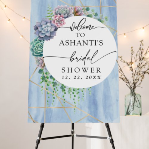 Blue Blush Succulent Bridal Shower Foam Board