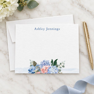 Blue & Blush Watercolor Floral Note Card