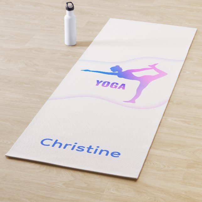 Blue-Blush-White Yoga Pose and Custom Name Yoga Mat (In Situ)