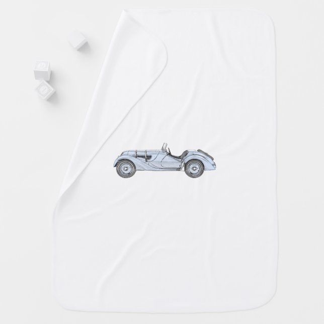 Blue BMW 328 1936 Pencil Style Rendering Stroller Blanket (In Situ)