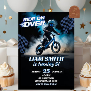 Blue BMX Racing Bicycle Birthday Boy Invitation