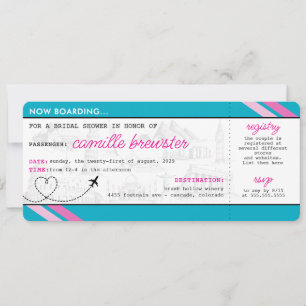 Blue Boarding Pass Bridal Shower Invitation