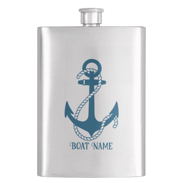 Blue boat anchor custom text flask (Front)