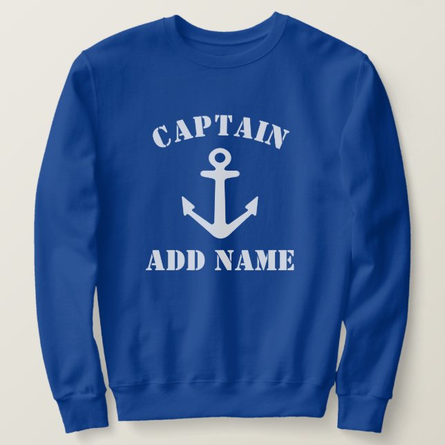 Blue boat captain sweat shirt with nautical anchor (Design Front)