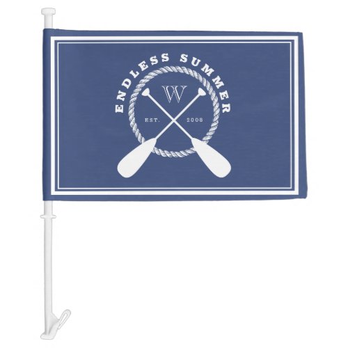 Blue Boat Name  Monogram Crossed Paddles Car Flag