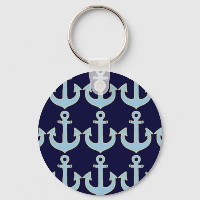 blue boat nautical anchor pattern keychain (Front)