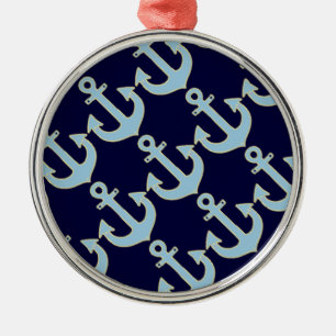 blue boat nautical anchor pattern metal ornament