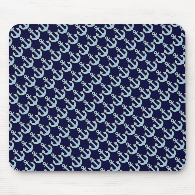 blue boat nautical anchor pattern mouse pad (Front)
