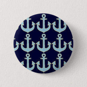 blue boat nautical anchor pattern pinback button