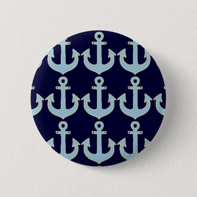 blue boat nautical anchor pattern pinback button (Front)