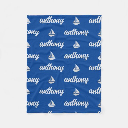 Blue Boat Personalized Name Gift for Baby Fleece Blanket