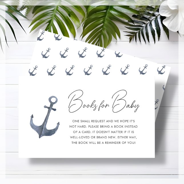 Blue Boat-Themed Baby Shower Book Request Enclosure Card (Creator Uploaded)
