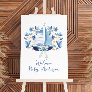 Blue Boats & Bows Baby Shower Foam Board