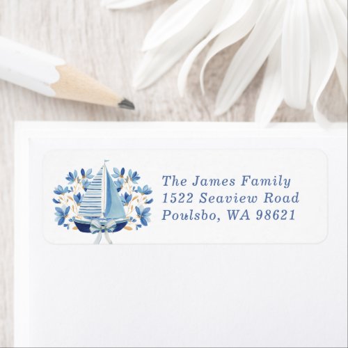 Blue Boats &amp; Bows Baby Shower Label