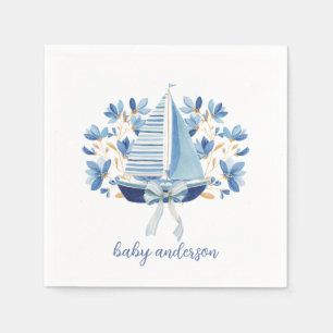 Blue Boats & Bows Baby Shower Napkins