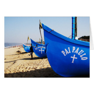 Blue Boats on Candolim Beach Goa India Cards
