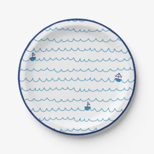 Blue Boats Waves Summer Party Nautical Ship Paper Plates