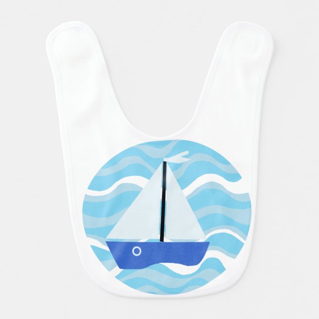 Blue boats with white sails on ocean waves bib (Front)