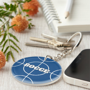 Blue Bocce Ball keychain with custom text