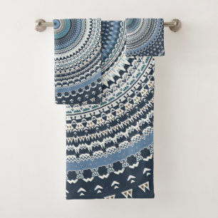 Blue Bohemian Boho Mandala   Bath Towel Set
