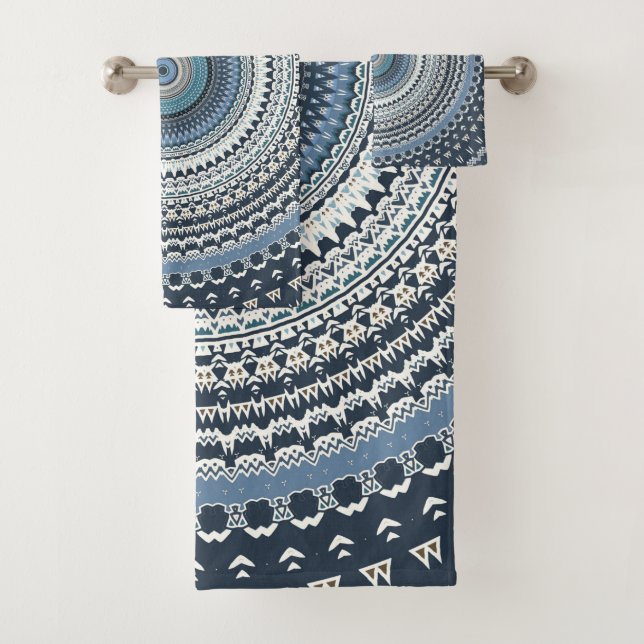 Blue Bohemian Boho Mandala   Bath Towel Set (Insitu)