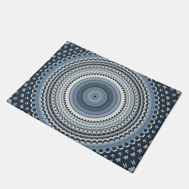 Blue Bohemian Boho Mandala    Doormat (Angled)